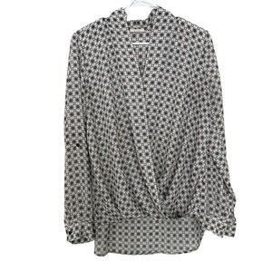 pleione Faux Wrap Geometric Blouse Abstract Minima Black White Workwear Large